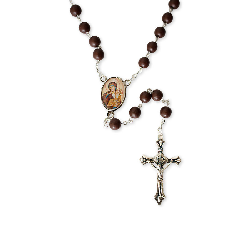 Pope Leo XIV rosary, wood on silvery chain Gift Shop Saint