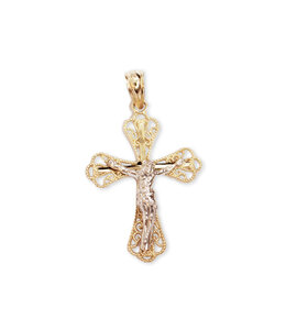 Italgem 10k yellow gold trefoiled cross with white gold corpus