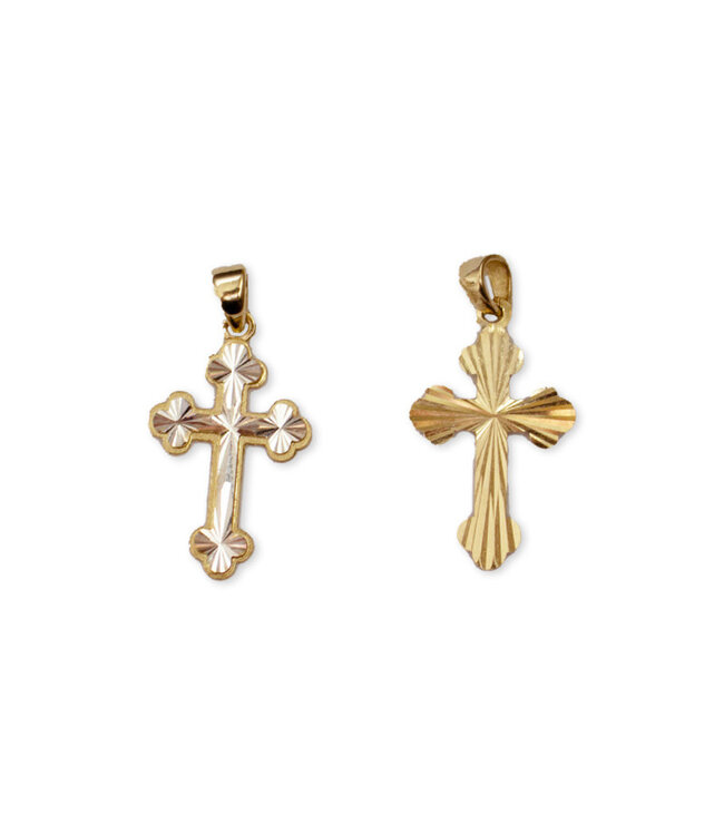 Italgem 10k gold cross in tones of silver and gold with diamond reflections