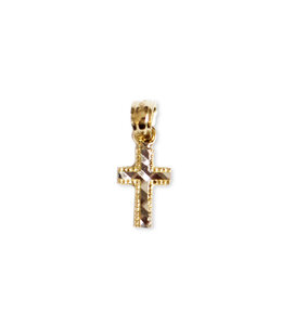 Italgem 10k gold cross with yellow and white chiseled motifs