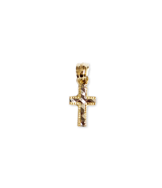 Italgem 10k gold cross with yellow and white chiseled motifs