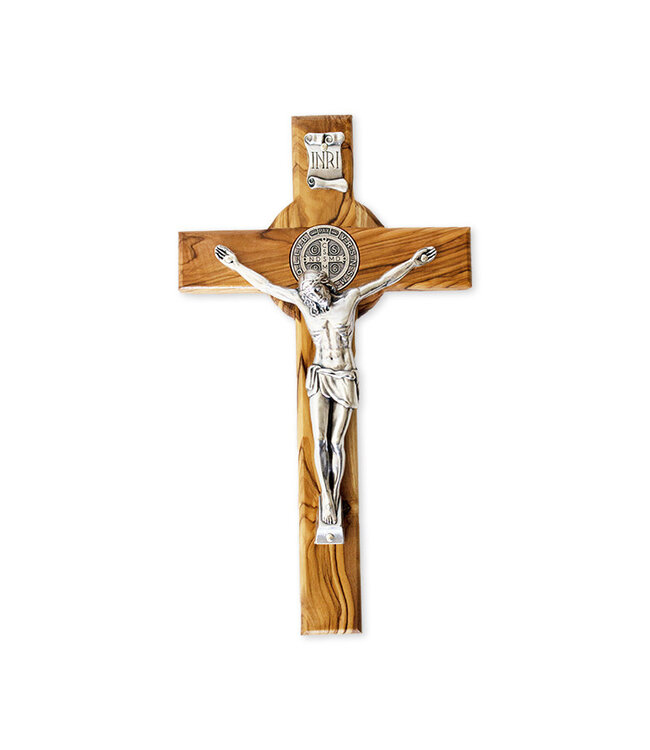 Crucifix saint Benoît en bois d'olivier