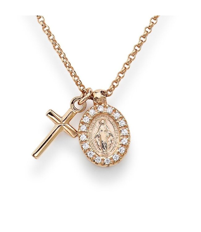 Italgem Gold-plated Miraculous medal  and cross necklace