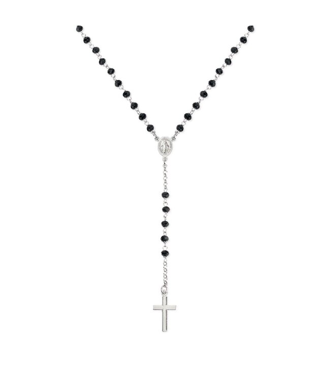 Italgem Collier chapelet en argent et cristal noir ajustable