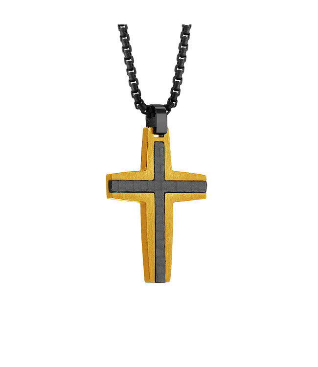 Italgem Collier croix or en fibre de carbone noire. 22", SC153