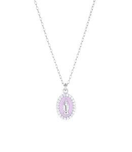 Italgem Silver necklace with Miraculous medal pink background