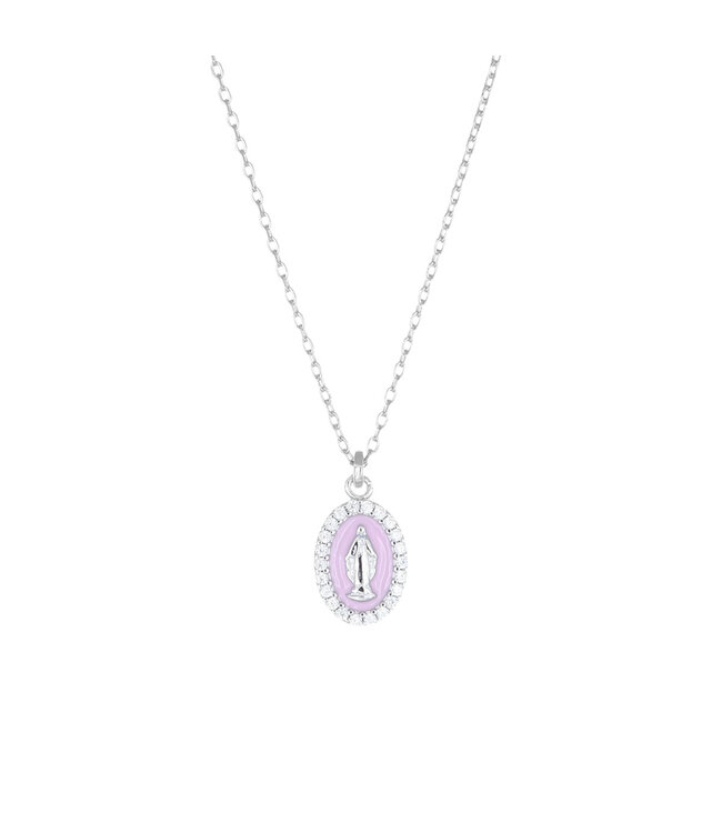 Italgem Silver necklace with Miraculous medal pink background