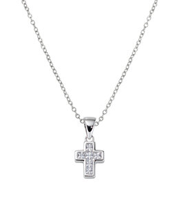 Italgem Pendentif croix en zircone cubique et chaine ajustable en argent