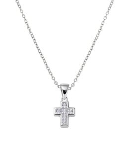 Italgem Silver cubic zirconia cross pendant and chain