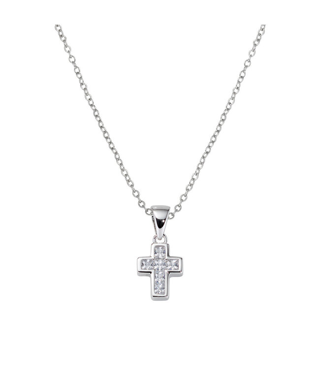 Italgem Pendentif croix en zircone cubique et chaine ajustable en argent