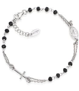 Italgem Silver rosary bracelet with black crystals