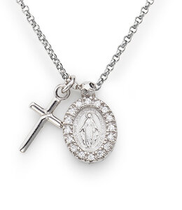 Italgem Collier en argent avec médaille Miraculeuse, petite croix et chaîne ajustable