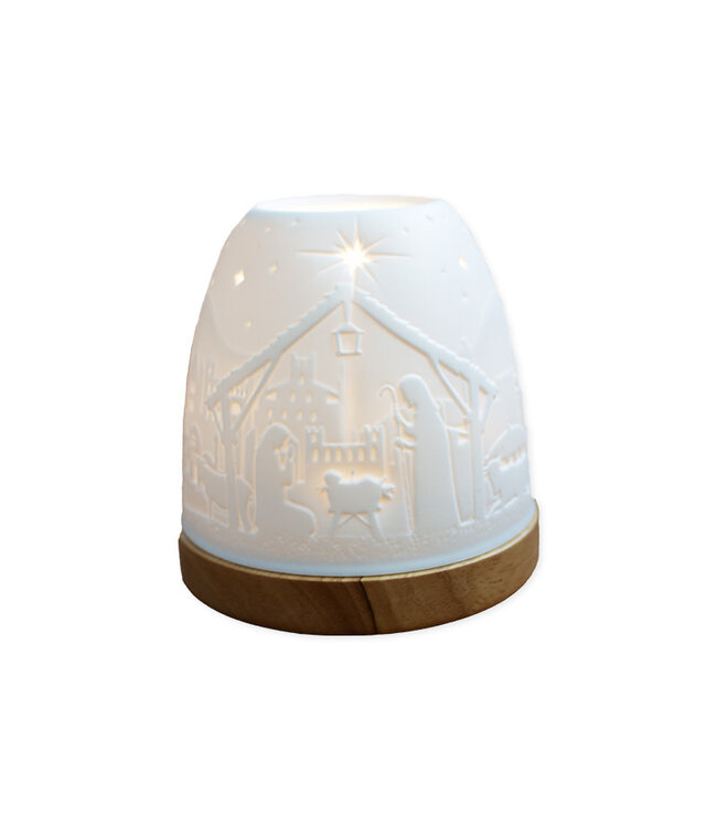 Photophore avec nativité incluant un étable et rois mages, blanche (9,5 cm)