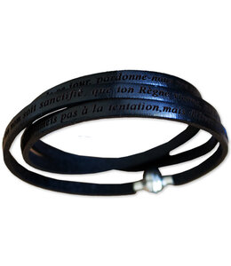 Italgem Black leather bracelet Notre père (French)