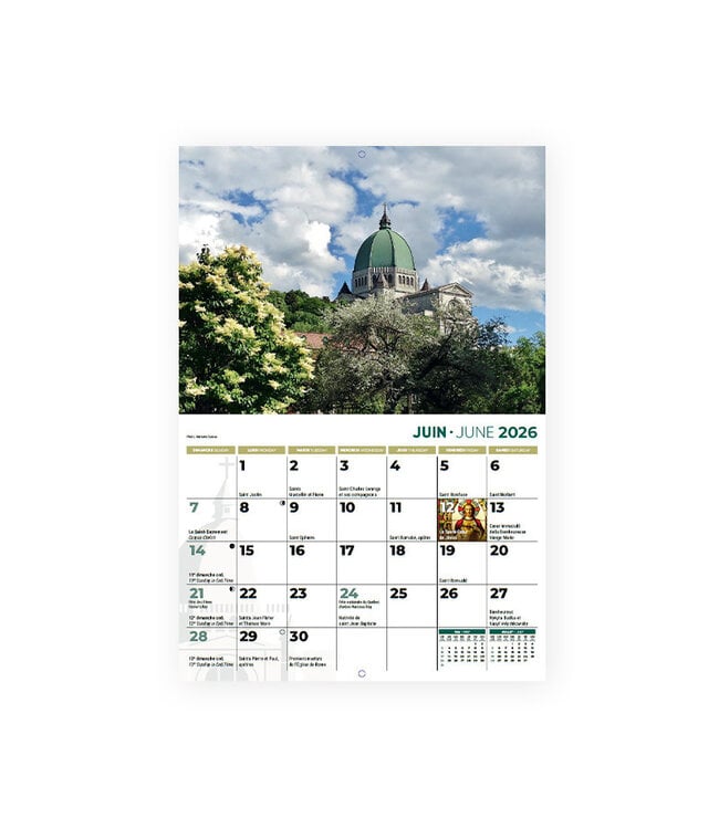 L'Oratoire Saint-Joseph du Mont-Royal Saint Joseph's Oratory 2026 Calendar (bilingual)
