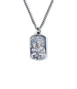 Médaille rectangulaire de Saint Joseph avec chaîne