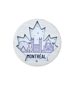 Aimant en bois, feuille d'érable avec monuments