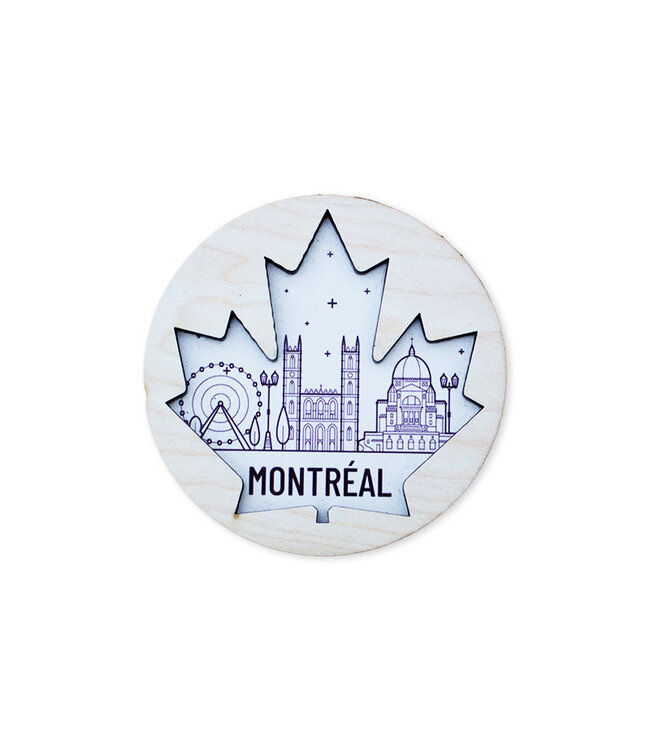 Wooden magnet, maple leaf with landmarks