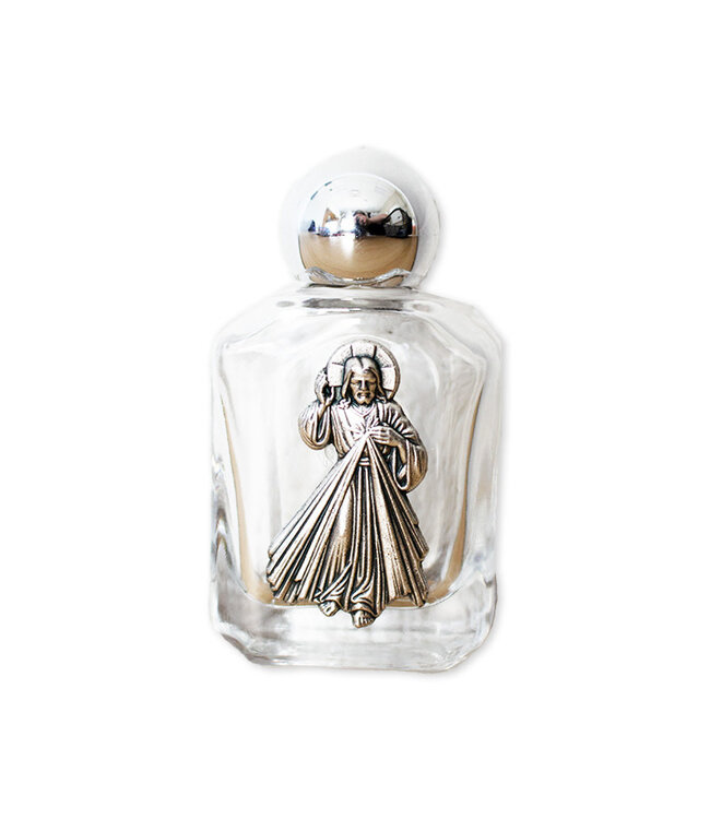 Divine Mercy holy water bottle made of glass and pewter