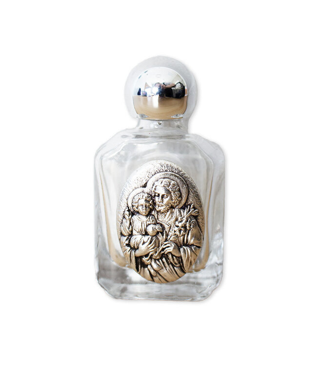 Saint Joseph holy water bottle made of glass and pewter