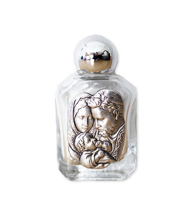 Bouteille d'eau bénite sainte Famille en verre et étain
