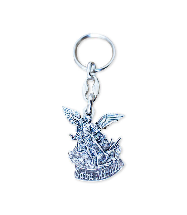 Saint Michel keychain, silver tone