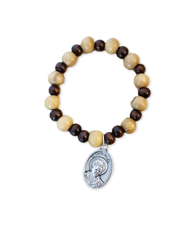 McVan Two-tone wooden bracelet with Carlo Acutis medallion