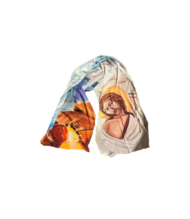 Scarf featuring the Risen Jesus and the open tomb (design 6)