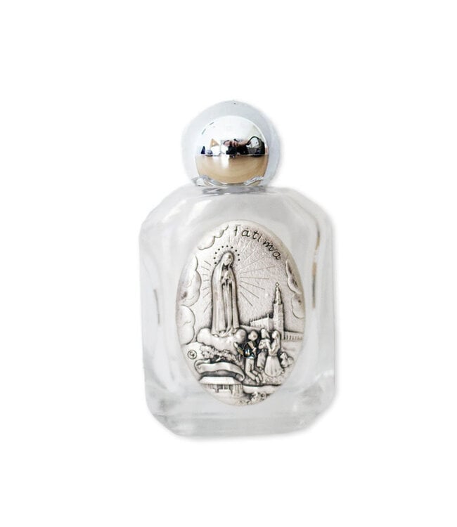 Our Lady of Fatima Holy Water Bottle, made of glass and pewter