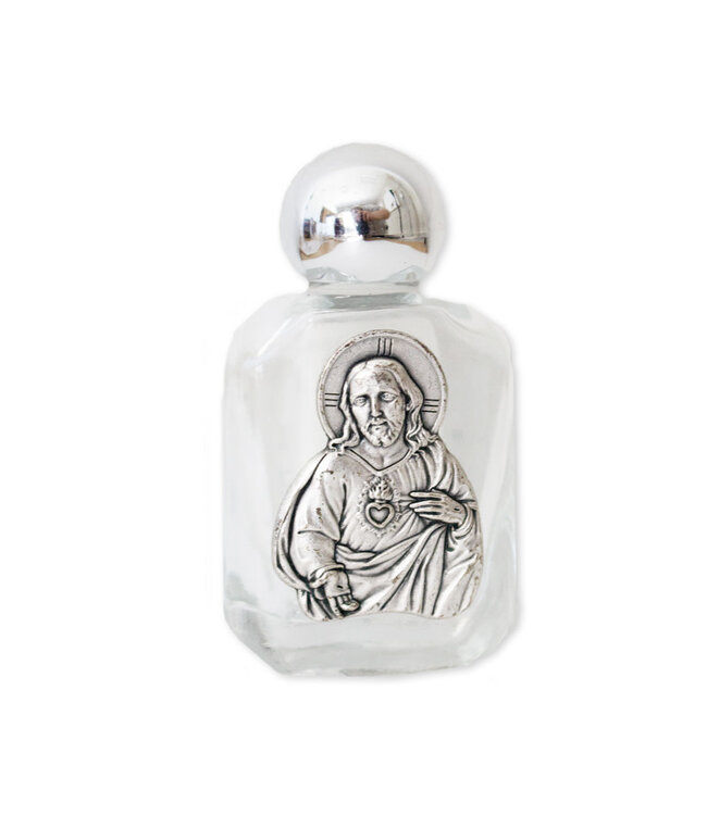 Bouteille d'eau bénite Sacré-Coeur de Jésus en verre et étain