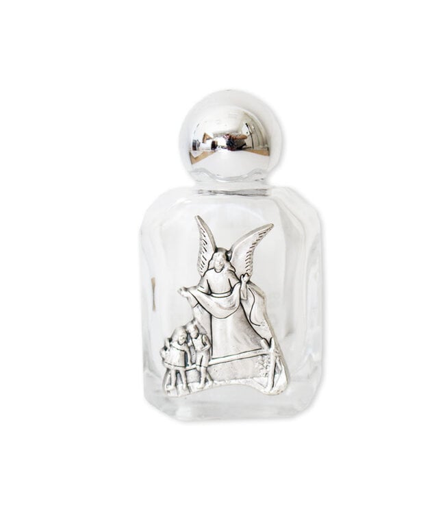 Bouteille d'eau bénite Ange Gardien en verre et étain