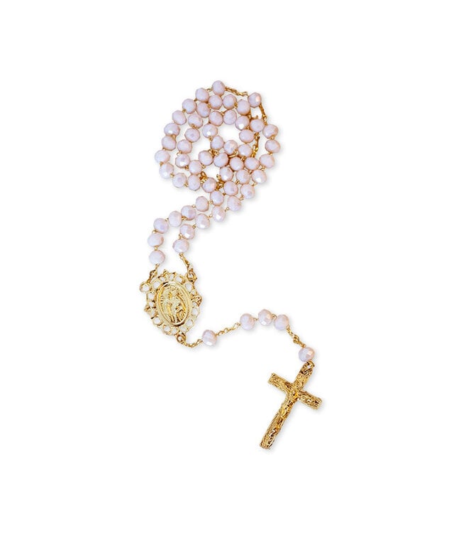 Pastel pink crystal rosary with a Miraculous Medal
