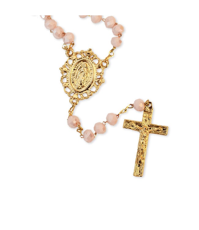 Pastel pink crystal rosary with a Miraculous Medal