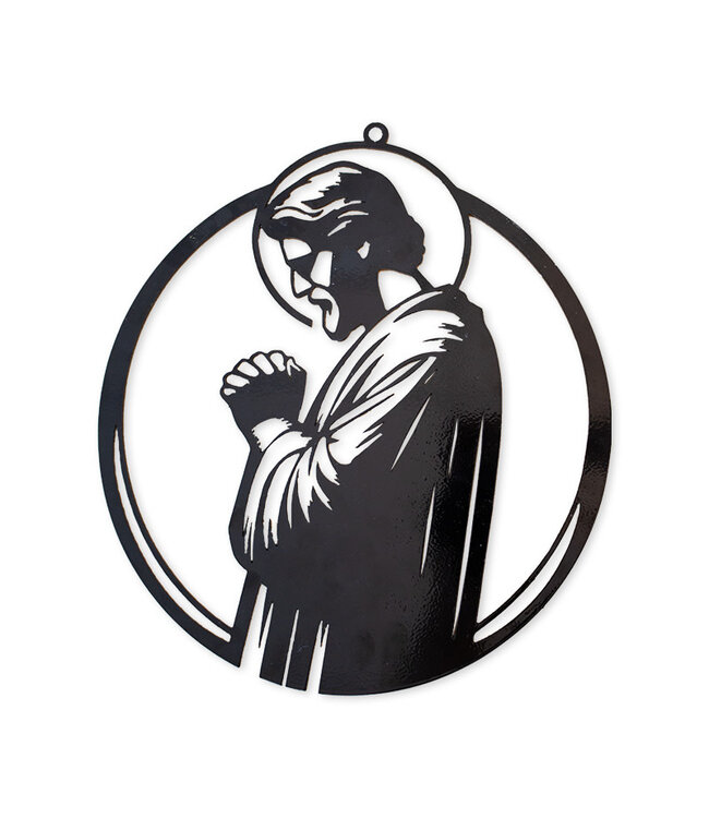 Black metal wall decoration of Saint Joseph in prayer