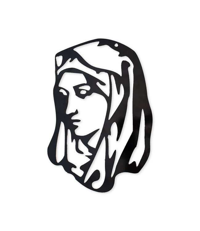 Black metal wall decoration of the Virgin Mary