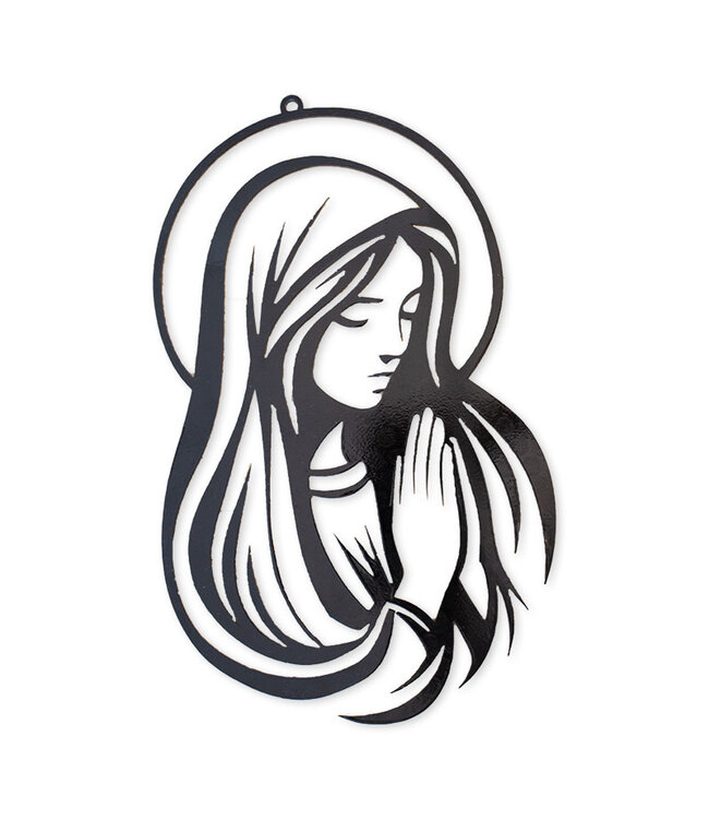 Black metal wall decoration of the Virgin Mary in prayer
