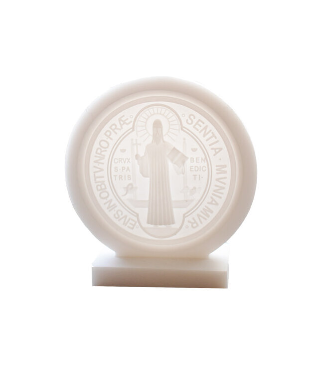 White alabaster ornament of Saint Benedict