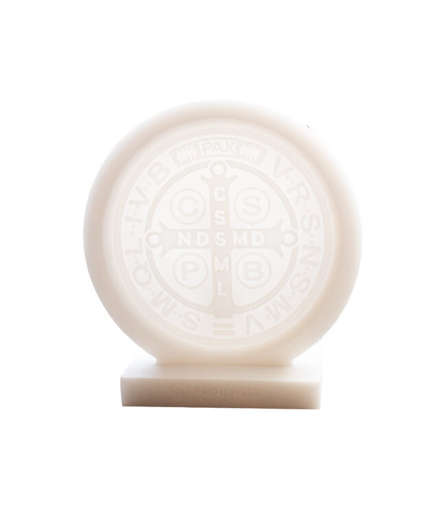 White alabaster ornament of Saint Benedict