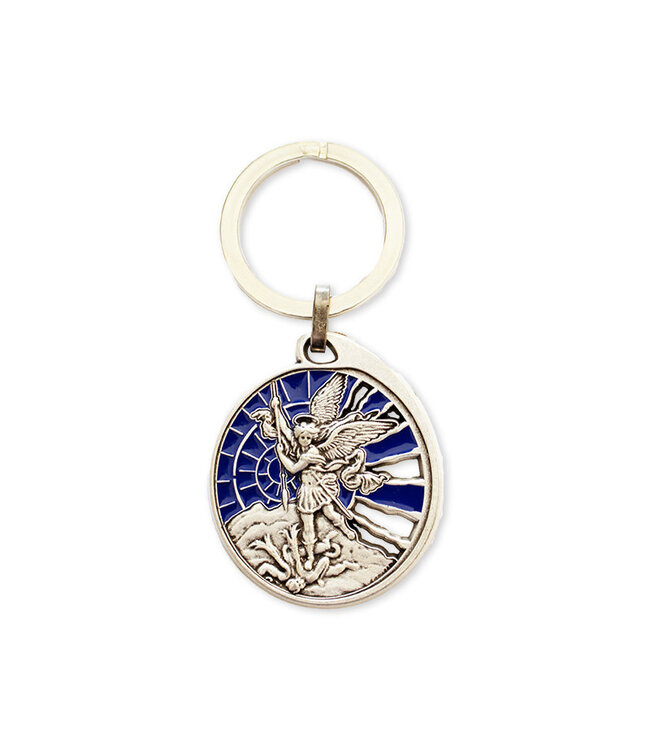 Saint Michael pewter keychain, stained-glass style