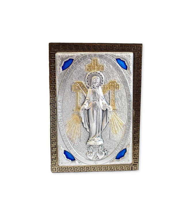 Petit cadre, plaque finition argentée et dorée sur bois, Miraculeuse