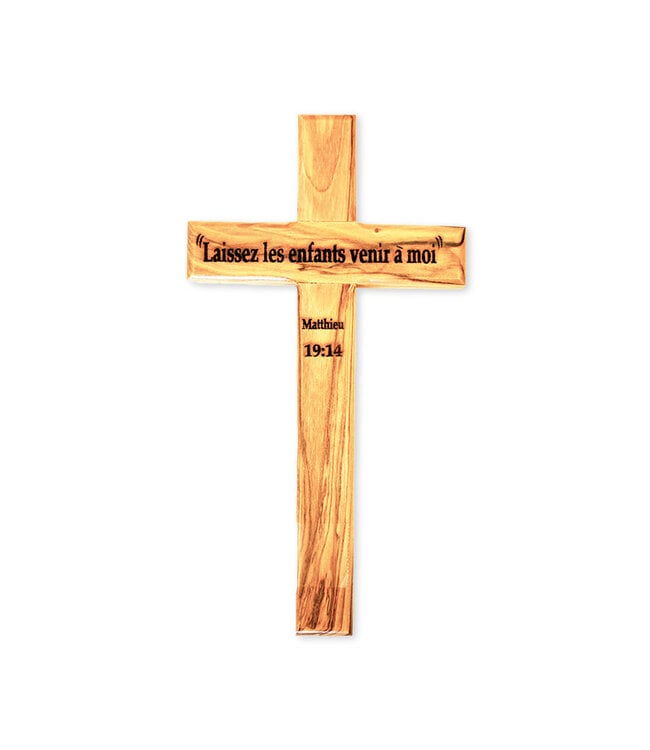 Croix en bois d'olivier - Laissez les enfants venir à moi
