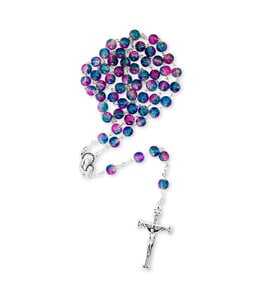 Blue and pink crackled glass rosary