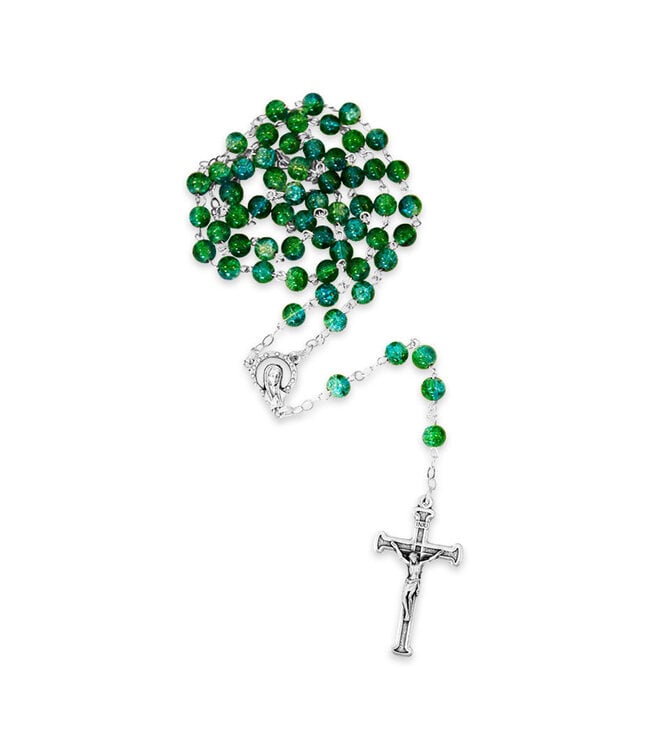Chapelet en verre craquelé vert et turquoise