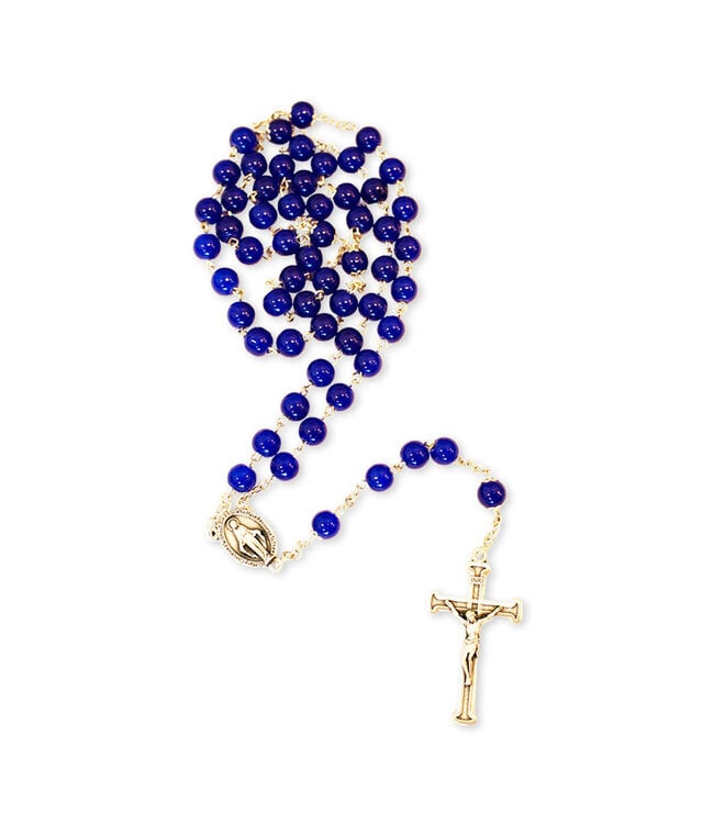 Chapelet bleu indigo billes lisses en verre