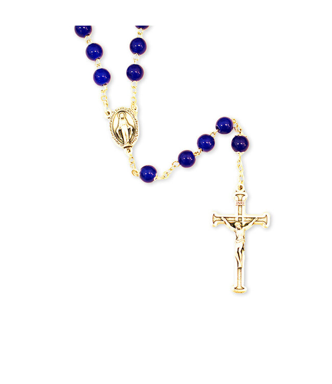 Chapelet bleu indigo billes lisses en verre