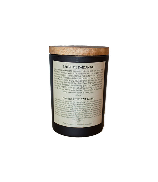 Scented candle featuring an image of Saint Brother André