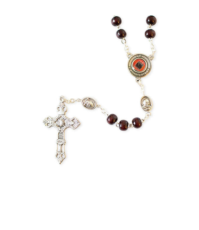 Saint Padre Pio Rosary in Dark Wood with a Relic