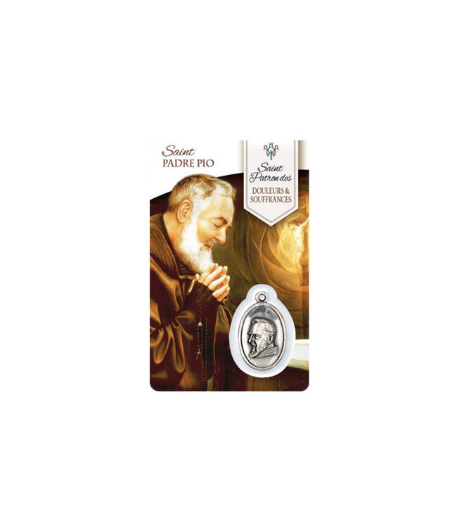 Medal card of Saint Padre Pio (french)