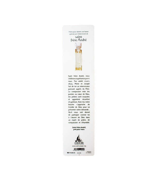 Bookmark prayer Saint frère André with oil of St. Joseph (French)