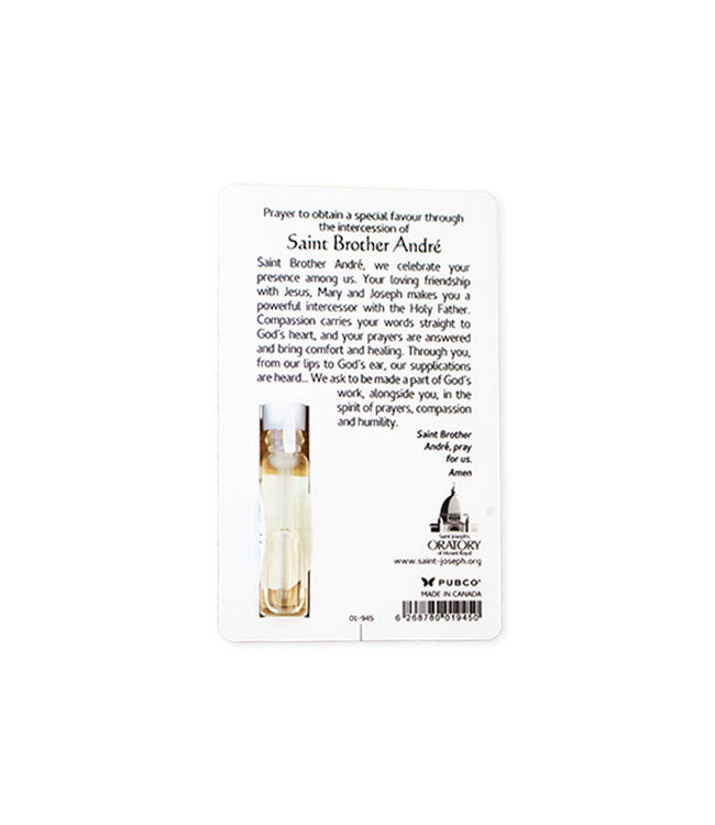 Saint Brother André prayer card with Saint Joseph oil